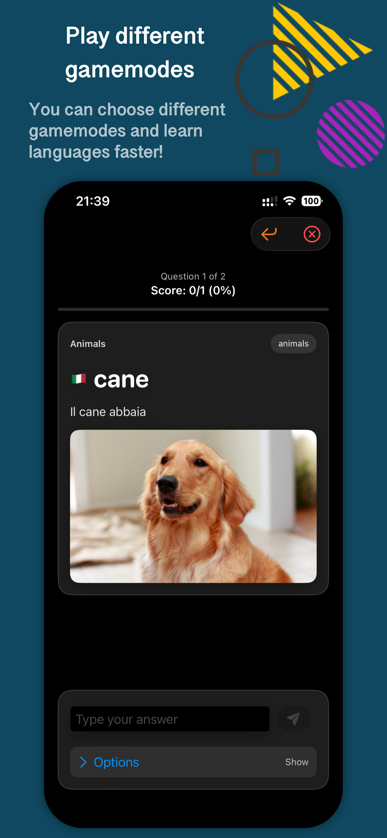 FlashLingo screenshot of an additional vocabulary feature