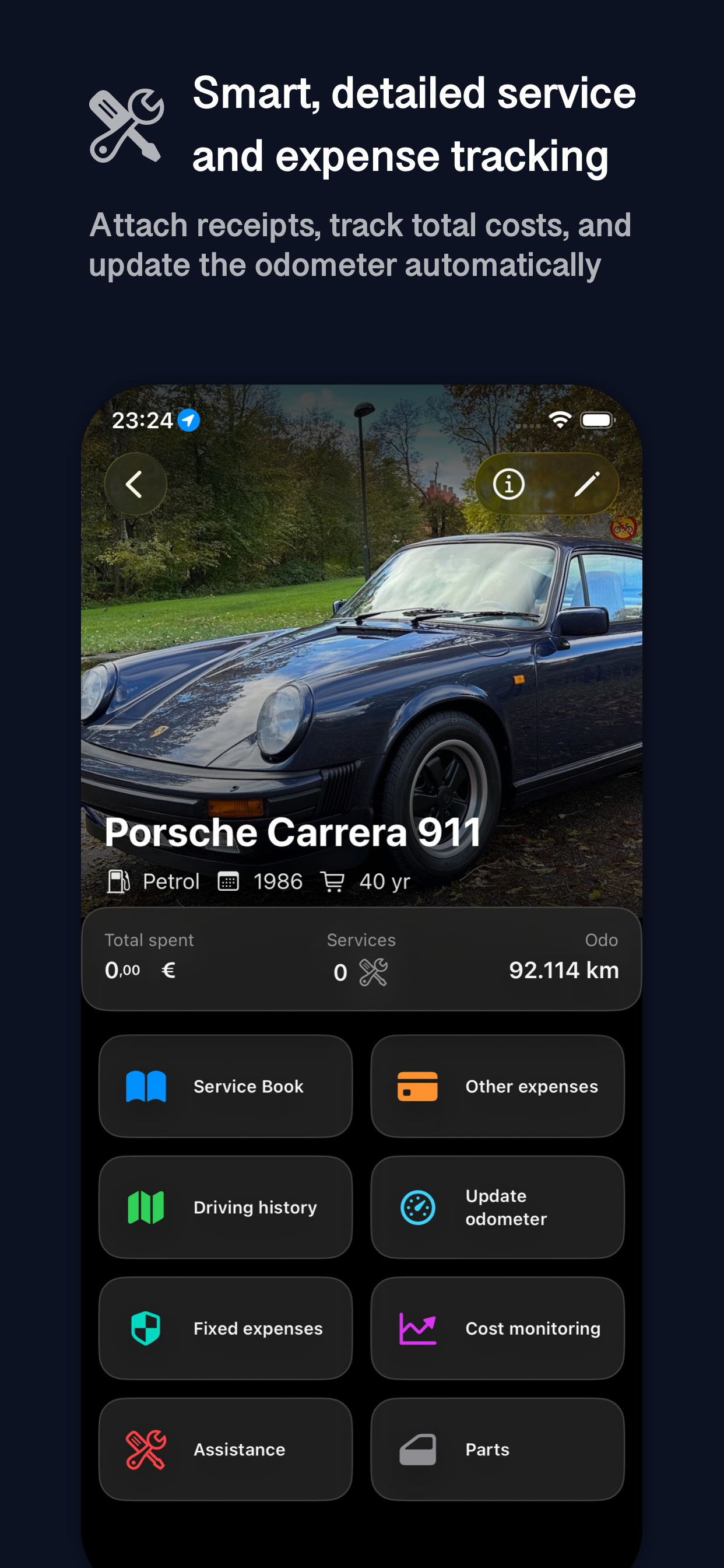 MotorHub Pro screenshot of a vehicle profile